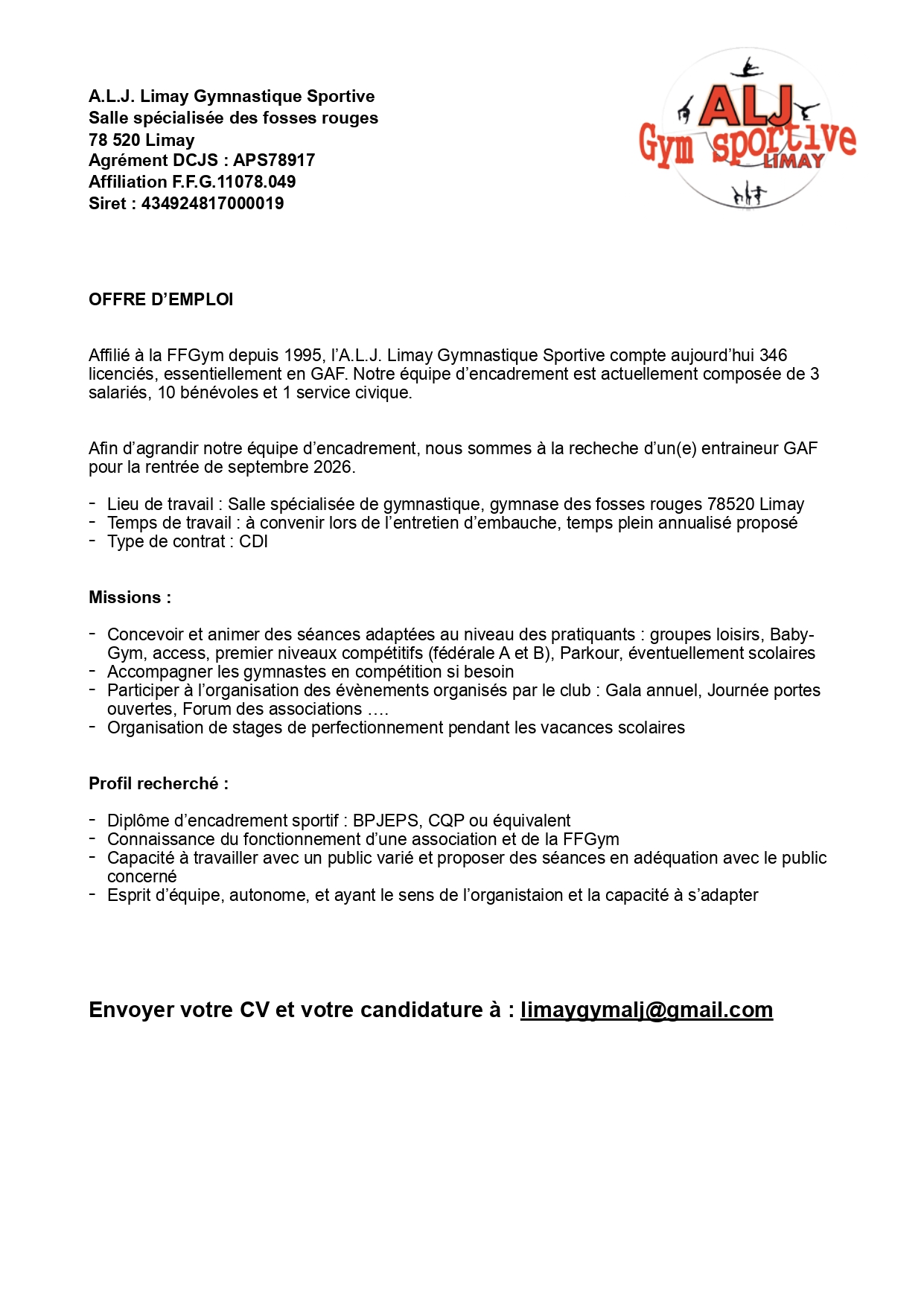 OFFRE D'EMPLOI : LIMAY - ENTRAINEUR GAF