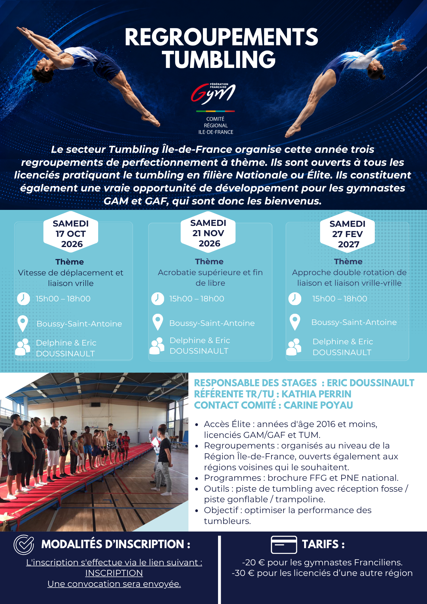 Regroupements TUMBLING ouverts aussi aux clubs GAM et GAF